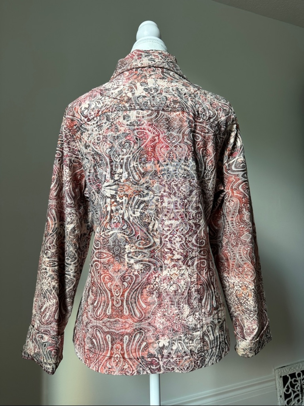 KEREN HART Pink Y2K Paisley Preppy Boho Cotton Blend Lightweight Jacket Medium - Picture 3 of 6